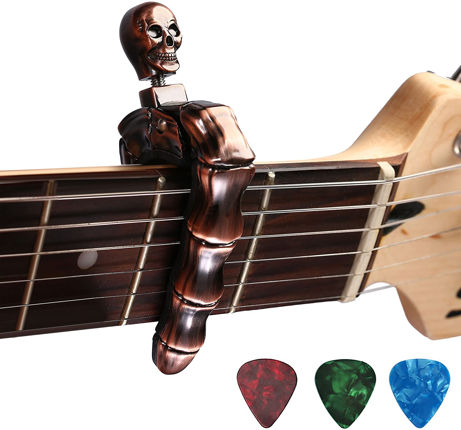 per chitarra acustica chitarra elettrica VOARGE Capotasto capotasto per chitarra con plettro in lega di zinco ukulele colore legno basso